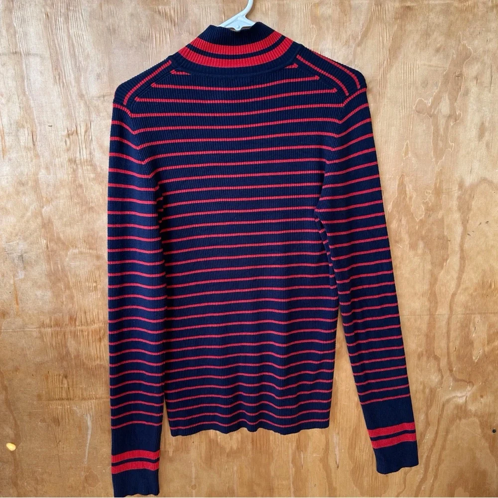 Marine Layer x Lost & Found Ski Ribbed Turtleneck Red Blue Long Striped Sweater - Picture 5 of 8
